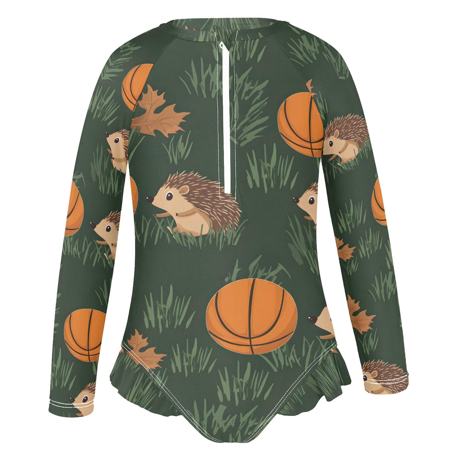 ALAZA Girls Bathing Suit Long Sleeve Rash Guard for Girls Hedgehog Basketball UPF 50+ 7-8T