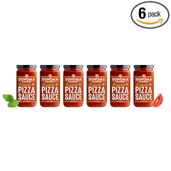 Sonoma Gourmet Organic Pizza Sauce | Made With Fresh Organic Tomatoes & Sweet Basil | Vegan & Gluten-Free | No Sugar Added | 12 Ounce Jars Pack of 6