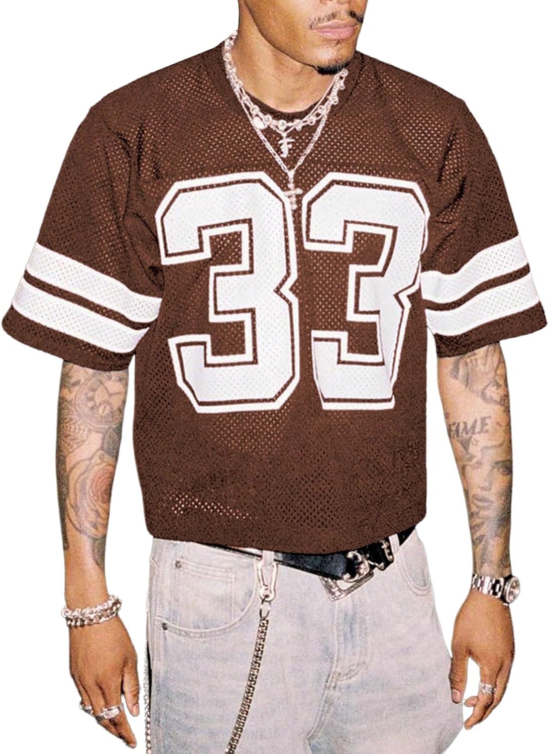 GORGLITTER Men's Jersey Shirts Oversized Baggy Mesh Tshirts Graphic Print Basketball Short Sleeve Tee Loose Tops