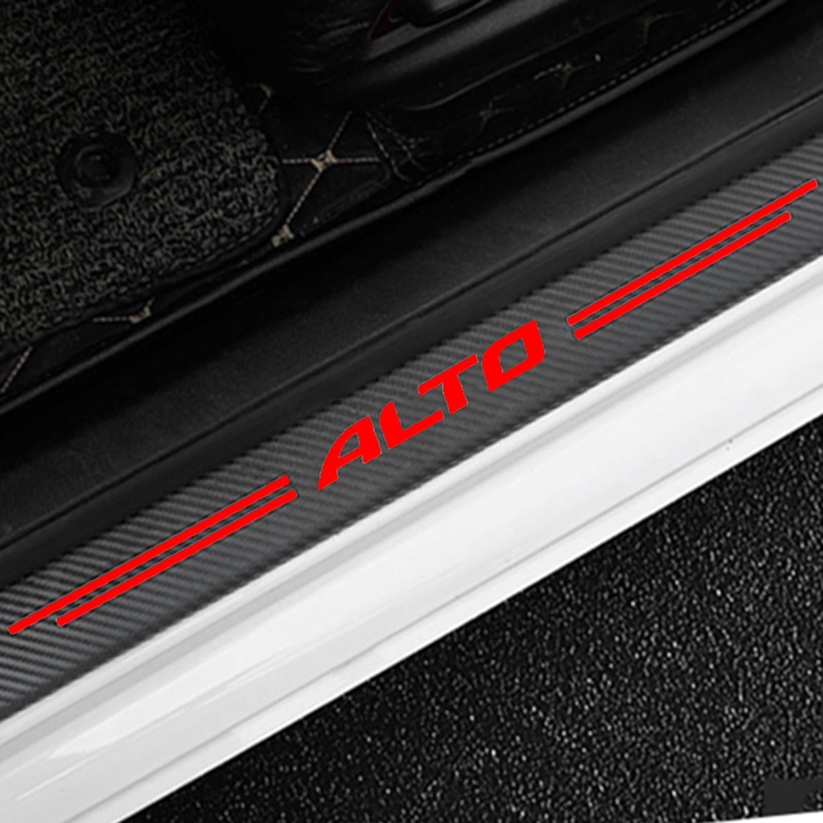 4 pcs Car Door Sill Protector Strips for Suz-uki Alto, Carbon Fiber Threshold Stickers Kick Plates Trim Film Auto Body Styling Accessory,Red