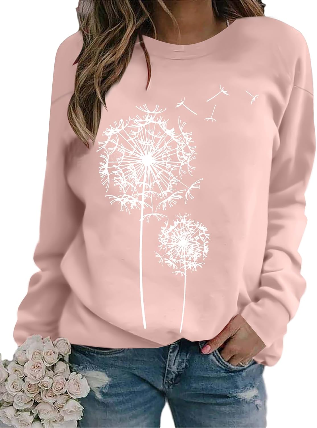 BANGELY Womens Dandelion Sweatshirt Hope Love Floral Graphic Shirt Casual Crewneck Tee Loose Long Sleeve Pullover Tops