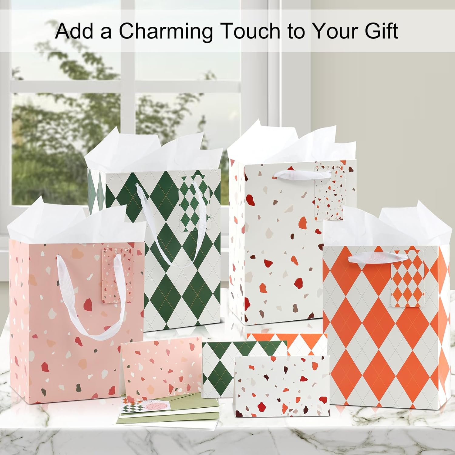 4-Piece Gift Bags Medium Size with Handles, Thickened 9" Gift bag with tissue paper, Gift bags including cards and envelopes- Suitable for Birthday, Wedding, Baby Shower, Christmas & New Year Gifts - Image 7