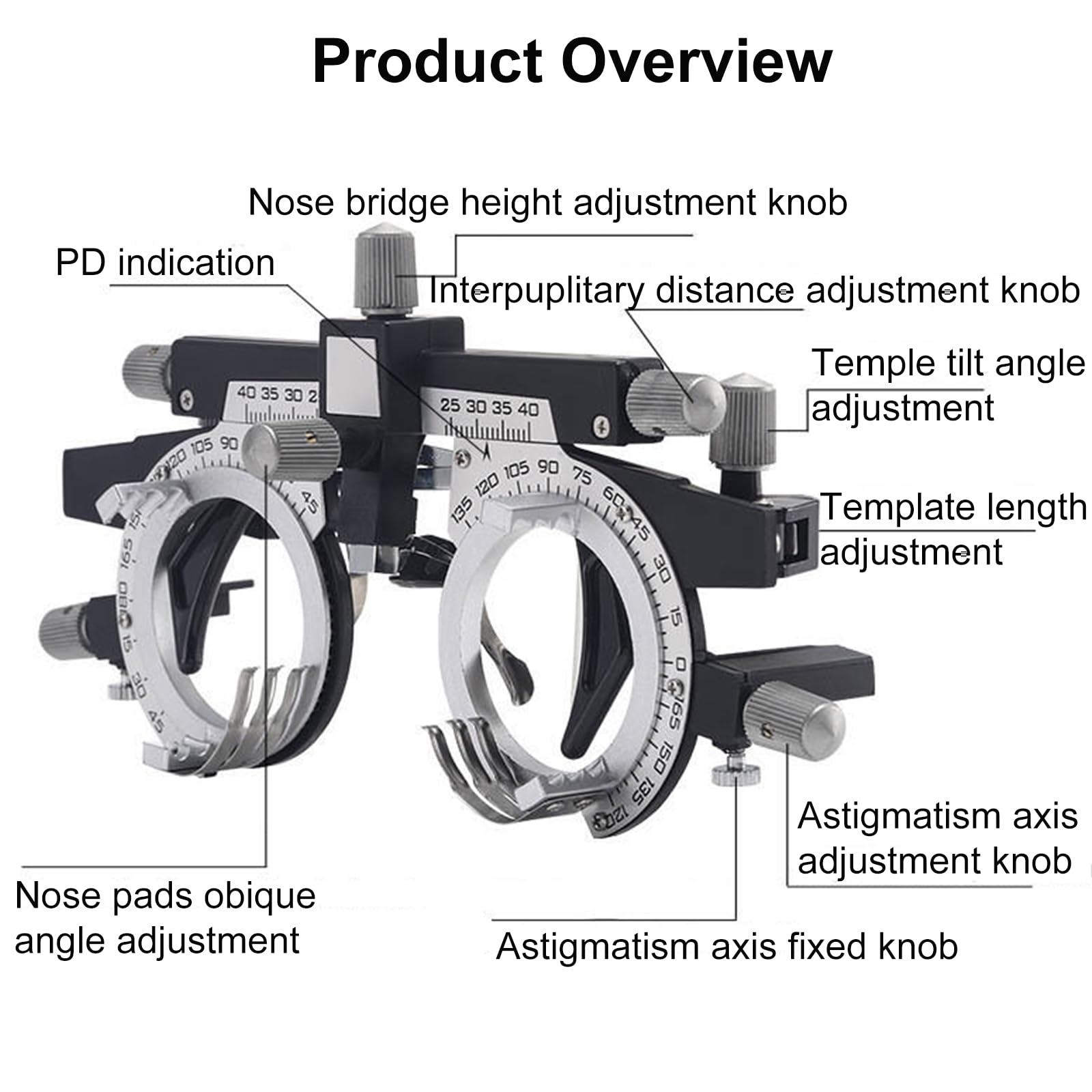 Montura óptica Profesional Ajustable, Montura para Gafas de Examen Visual, con perillas de Ajuste para la Distancia interpupilar, la inclinación de la patilla y la Altura de la plaqueta Nasal