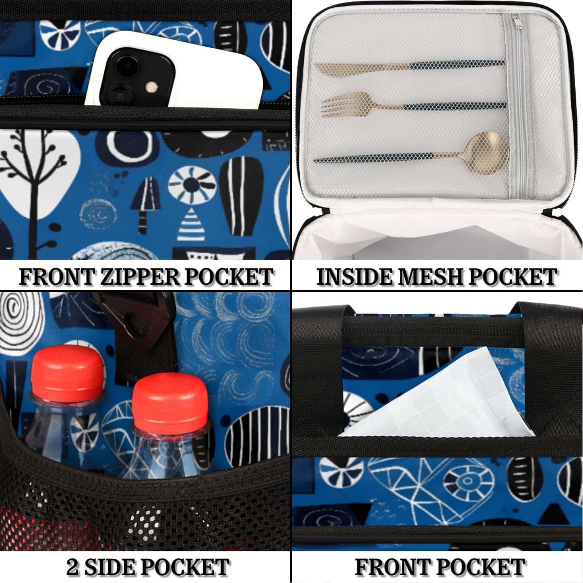 Creative Pattern Insulated Picnic Backpack Lunch Box for Women Men Picnic Basket Tote Lunch Bag Picnic Bag Portable Lunch Bags for Picnic, Beach, Work, Trip,Office, Camp Abstract Elements