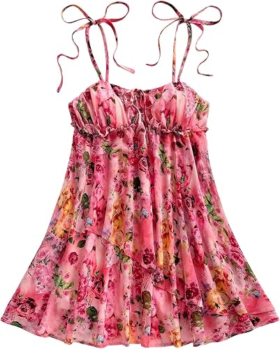 SOLY HUX Women's Boho Floral Print Spaghetti Strap Cami Mini Dress