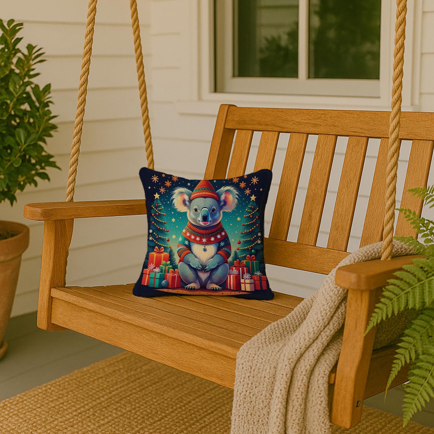 Caroline's Treasures DAC1186PW1414 Koala Christmas Fabric Decorative Pillow Machine Washable, Indoor Outdoor Decorative Pillow for Couch, Bed or Patio, 14Hx14W