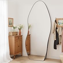 Antok Irregular Full Length Mirror, 68"x26" Asymmetrical Floor Mirror with Stand, Standing Hanging Leaning Irregular Mirrors for Bedroom Living Room Entryway, Wavy Shaped, Black