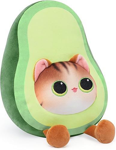 Caaaat Juguete de peluche de animal de peluche, lindo cojín de peluche de gato, almohada de felpa de aguacate para niños y adultos, 9.6 pulgadas