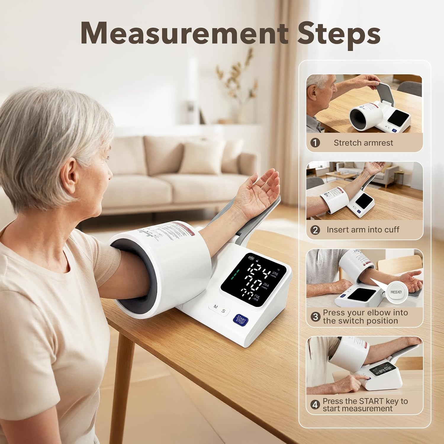 Automatic Upper Arm Wellness Monitor with Easy- Fit Barrel Design, One-Touch Home Use Machine with 3-Color Backlight