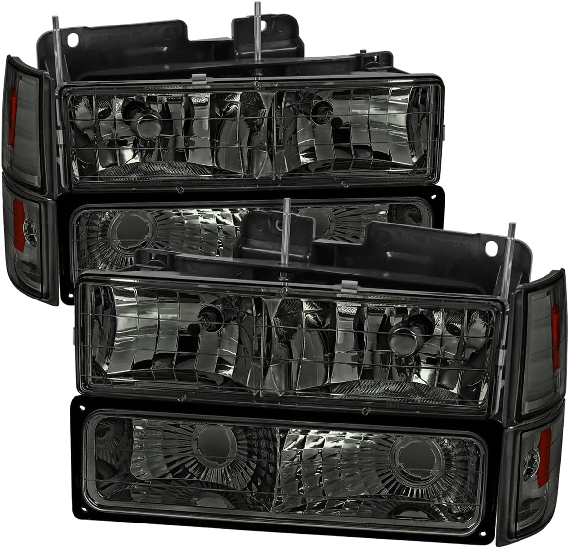 SPEC-D TUNING Smoke Headlights + Bumper Lights + Corner Lamps Compatible with 1994-1998 GMC C10 Pickup Sierra Suburban, Left + Right Pair Headlamps Assembly
