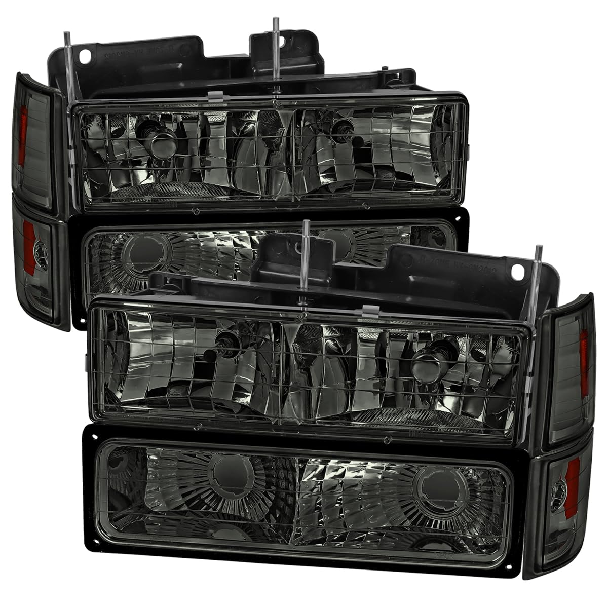 Spec-D Tuning Smoke Headlights + Bumper Lights + Corner Lamps Compatible with 1994-1998 GMC C10 Pickup Sierra Suburban, Left + Right Pair Headlamps Assembly