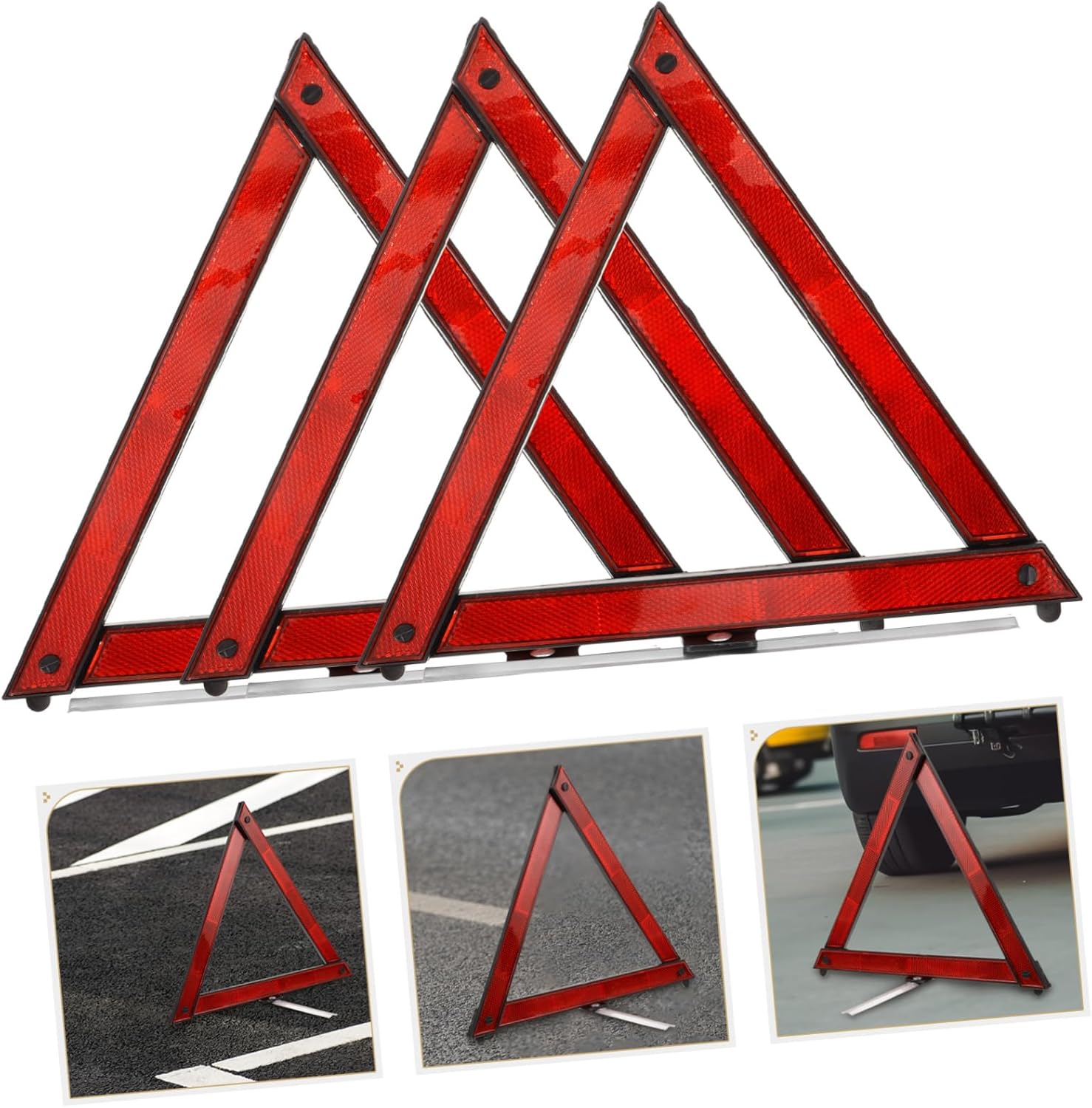 3pcs Roadside Safety Reflective Triangle Emergency Warning Sign for Car High Reflectivity Road Warning Triangles for Traffic Safety and Emergency Use