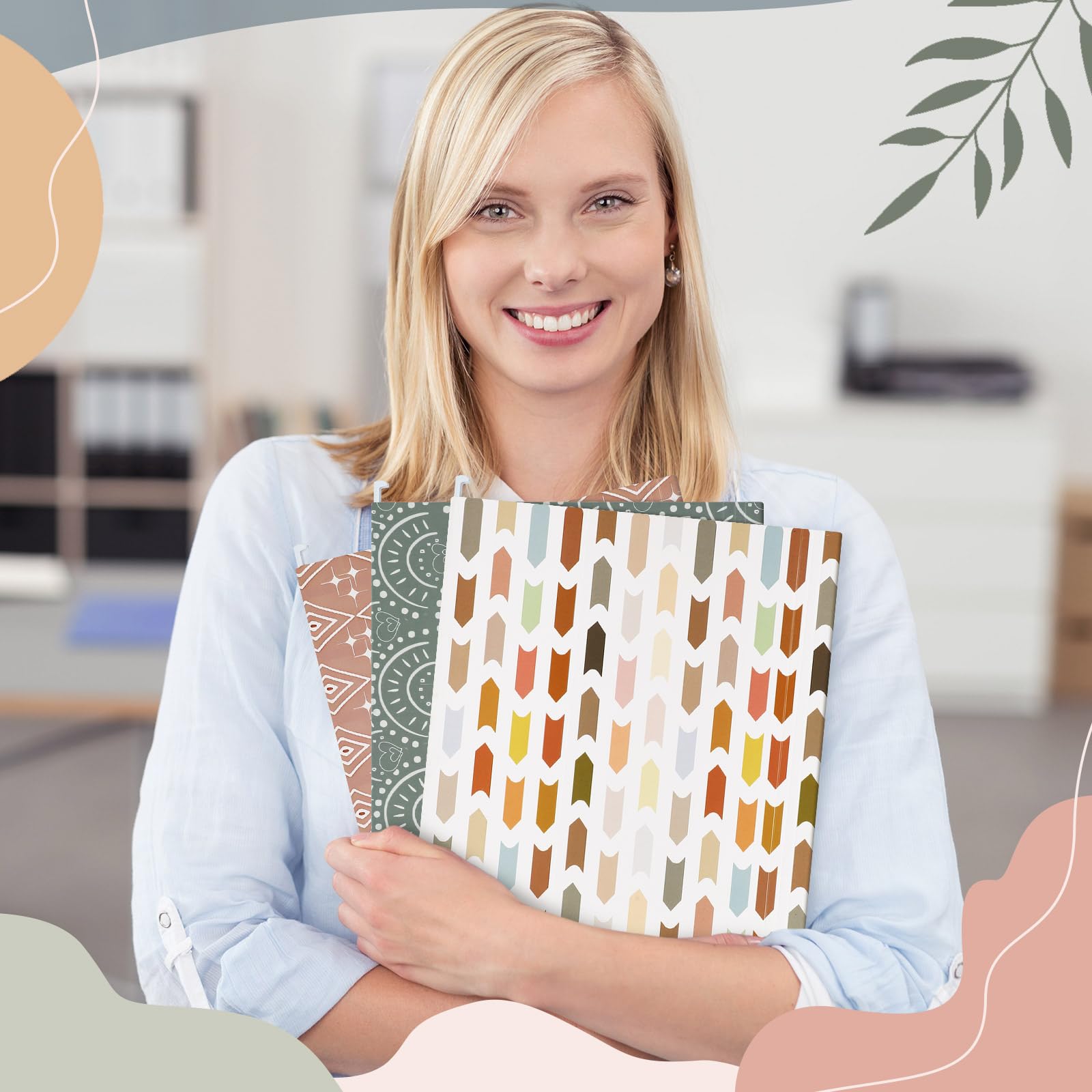 Qeeenar 30 carpetas colgantes bohemias de 9.5 x 11.5 pulgadas, bonitas carpetas colgantes de tamaño carta con pestañas ajustables, regalo de vuelta a la escuela, suministros para el hogar, 6 diseños