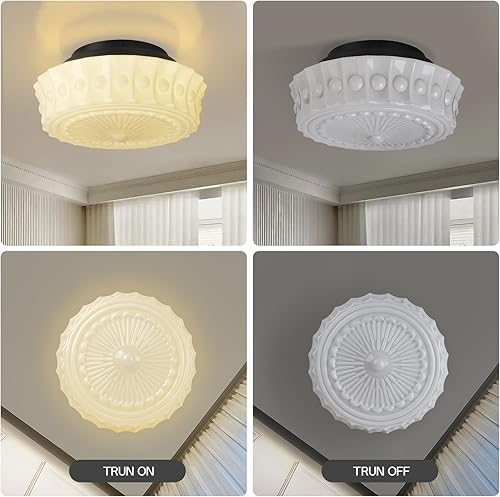 Miniatura 2 de Lámpara de techo de vidrio de leche blanca, iluminación de montaje al ras de 13.8 pulgadas para dormitorio, pasillo, cocina y comedor, diseño Blanco