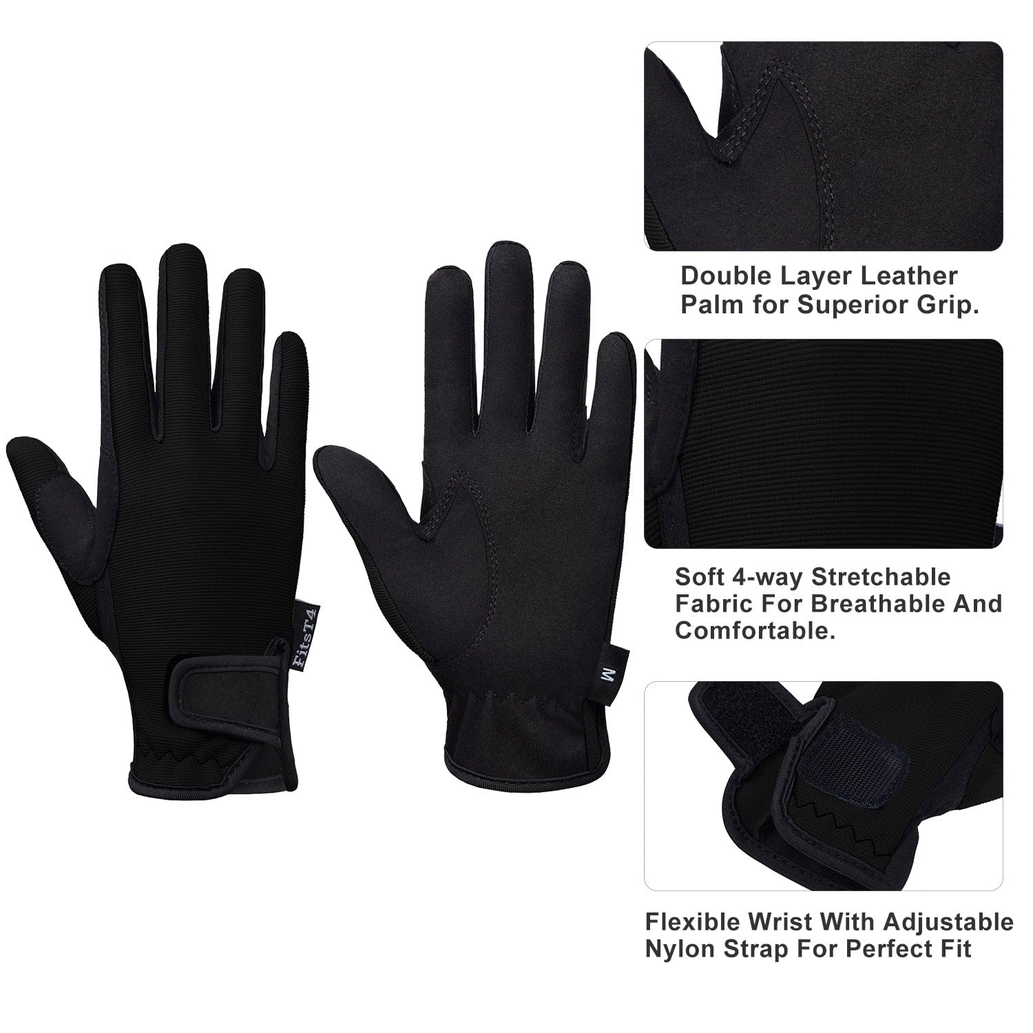 Guantes de equitación FitsT4 para niños 5-14 años 3 Colores