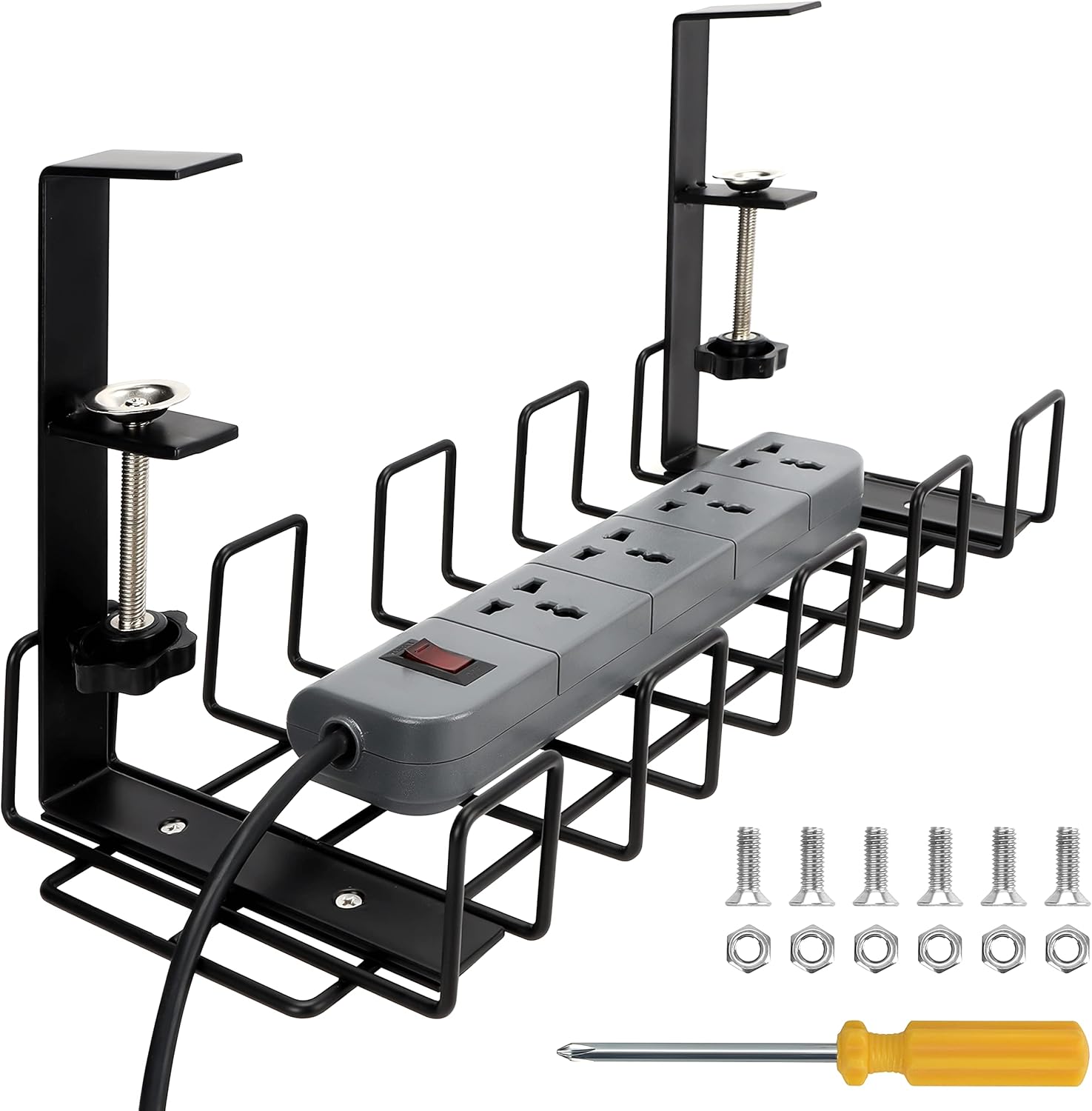 Belle Vous Organizador Cables Escritorio - A40,2 cm - Bandeja Cables Sin Taladrar - Bandeja para Cables Alambre de Metal Negro - Soporte Regleta Escritorio con Abrazadera para Hogar/Oficina
