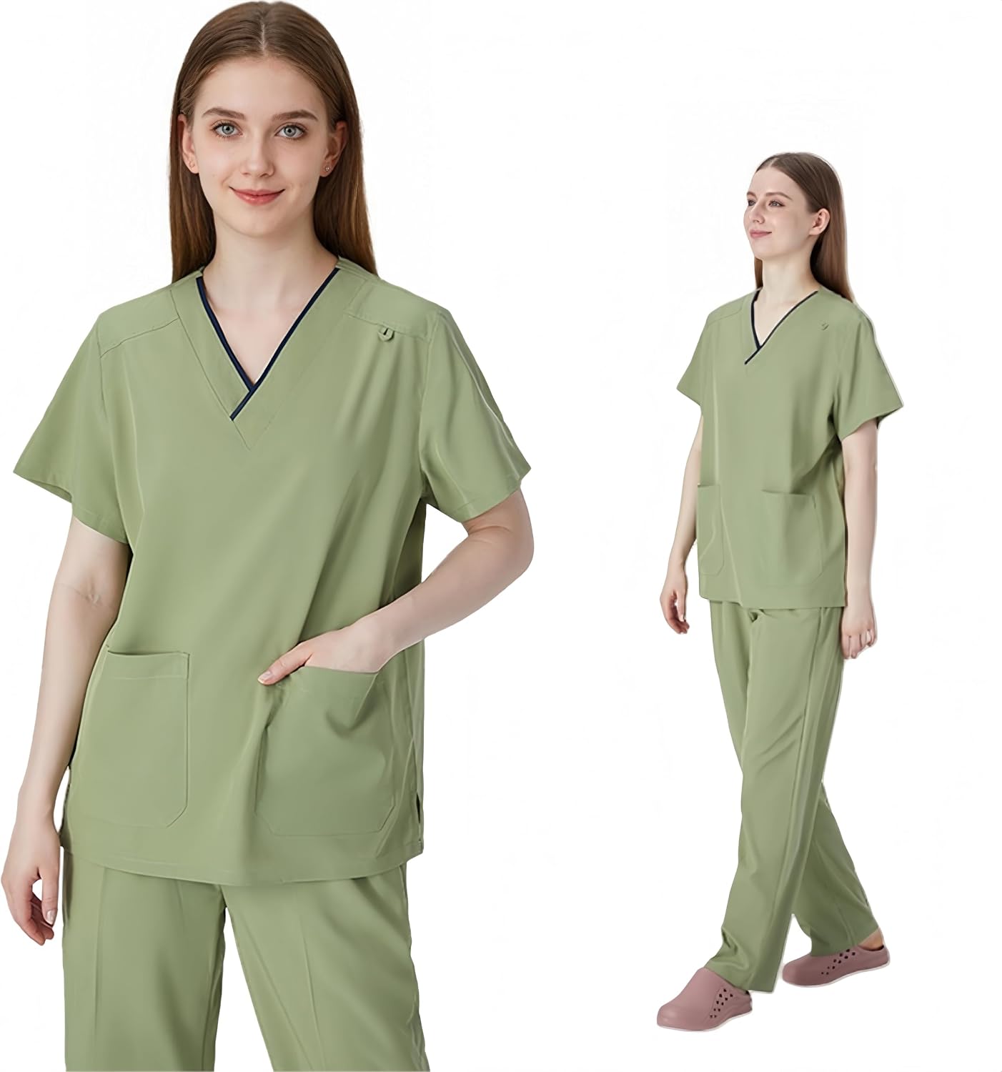 Womens Scrubs Tops,Soft V-Neck Scrub Tops,Loose Fit Top and Pants Set with Pockets,Breathable and Easy Care