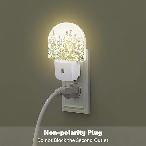 Miniatura 4 de Luz nocturna de hierbas y flores silvestres para niños, acuarela verde botánica, hojas florales, luz nocturna enchufable con sensor de atardecer a