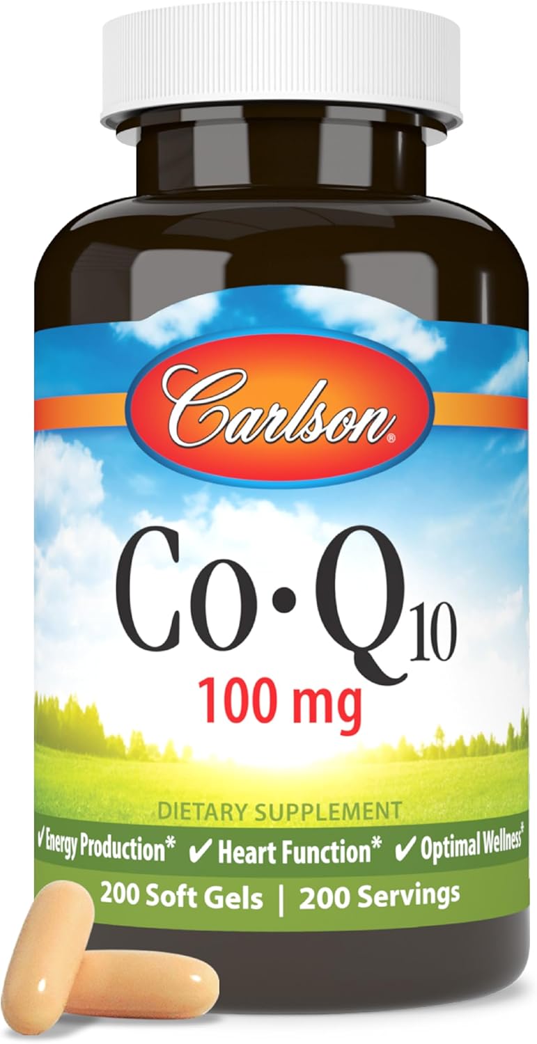 Carlson - Co-Q10, Co-Enzyme Q10, 100 mg, Energy Production & Heart Function, 200 Softgels