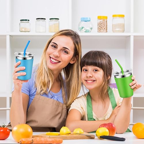 Miniatura 7 de Vasos de acero inoxidable para niños con pajitas y tapas de silicona, vasos de metal a prueba de derrames para adultos, vasos irrompibles para niños