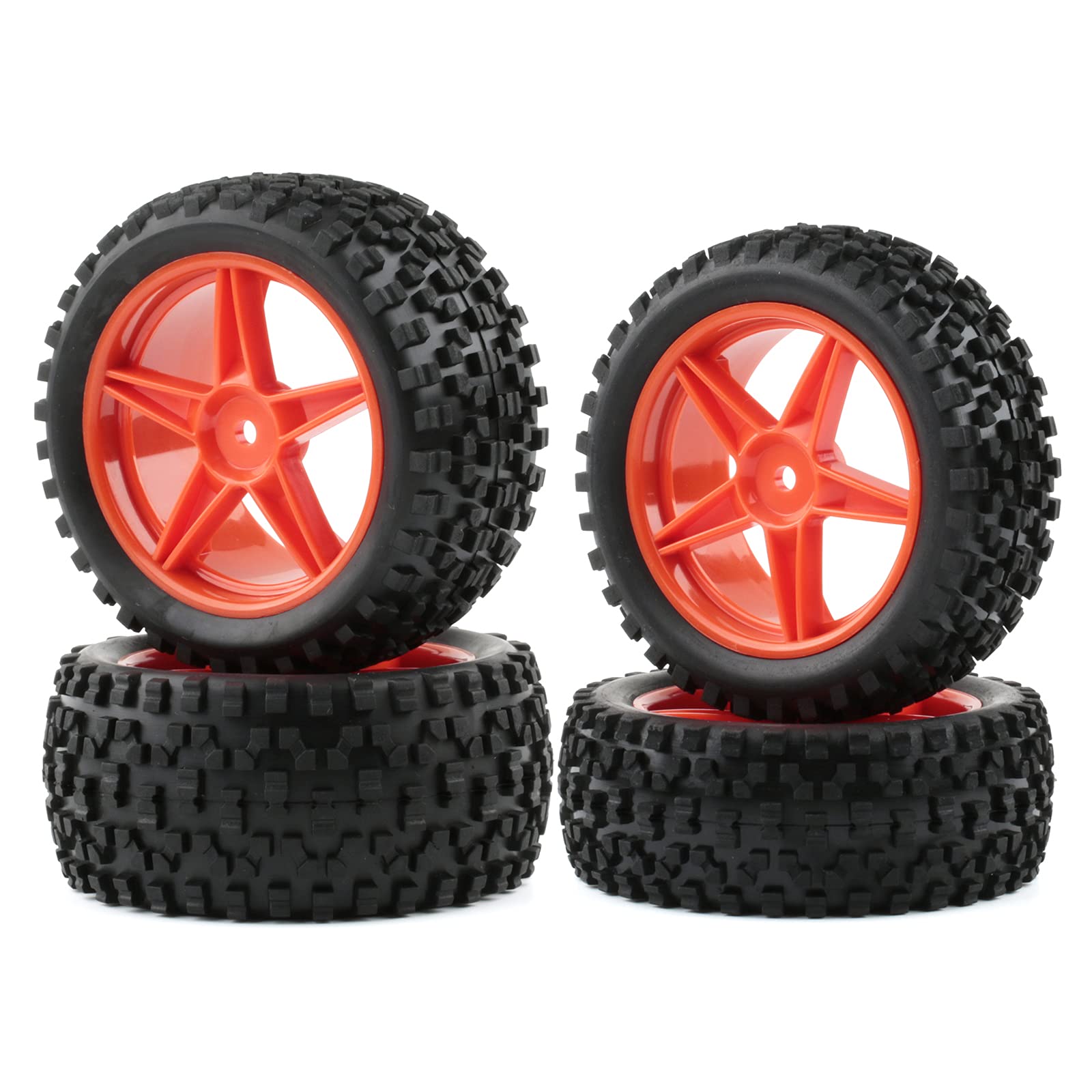 Rchobbytop 4pcs RC Car Tires Front Rear Tires & Wheel Rims 12mm Hex Tire and Wheel for 1/10 Scale Buggy RC Off Road Vehicle Tyres with Locking Nuts Washers and Wrench Spare Parts Replacement, Red