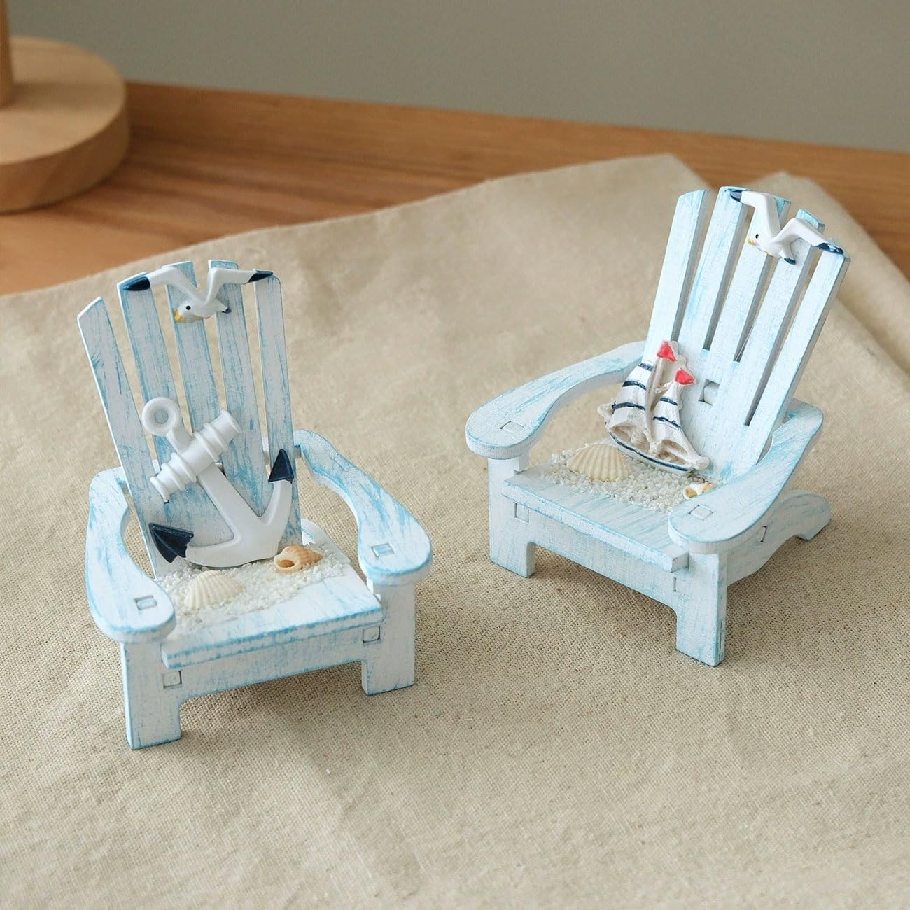 2 Pack Wooden Handmade Mini Chair Jewelry Box Summer Beach Room Decor Hawaiin Nautical Theme Decoration for Home Office Desk (Anchor) image 3