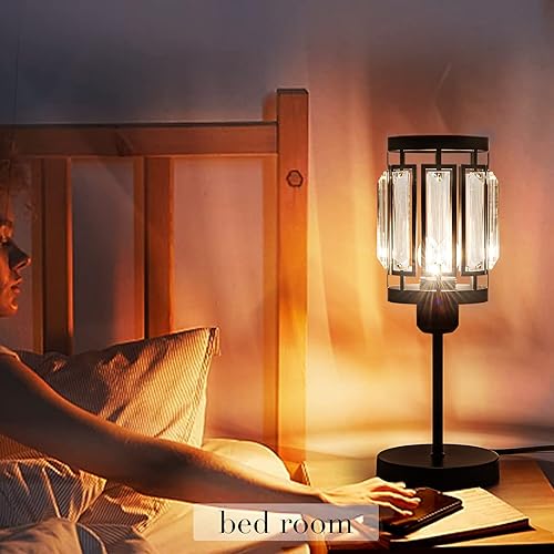 Miniatura 5 de Lámpara de mesa industrial, lámpara de mesa rústica de metal y Crytal con interruptor de encendidoapagado de cable de enchufe, lámpara de mesita de