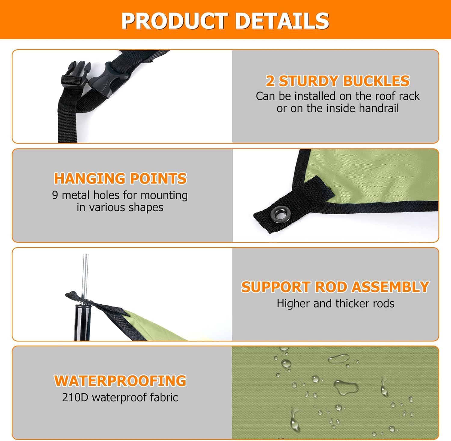 Portable Car Awning for SUV Van Truck Jeep, 14.44 x 6.56 FT Large Vehicle Awning Tailgate Tent for Tailgating Camping, Waterproof UV50+ Rain Tarp for Outdoor Backyard Party (Green)