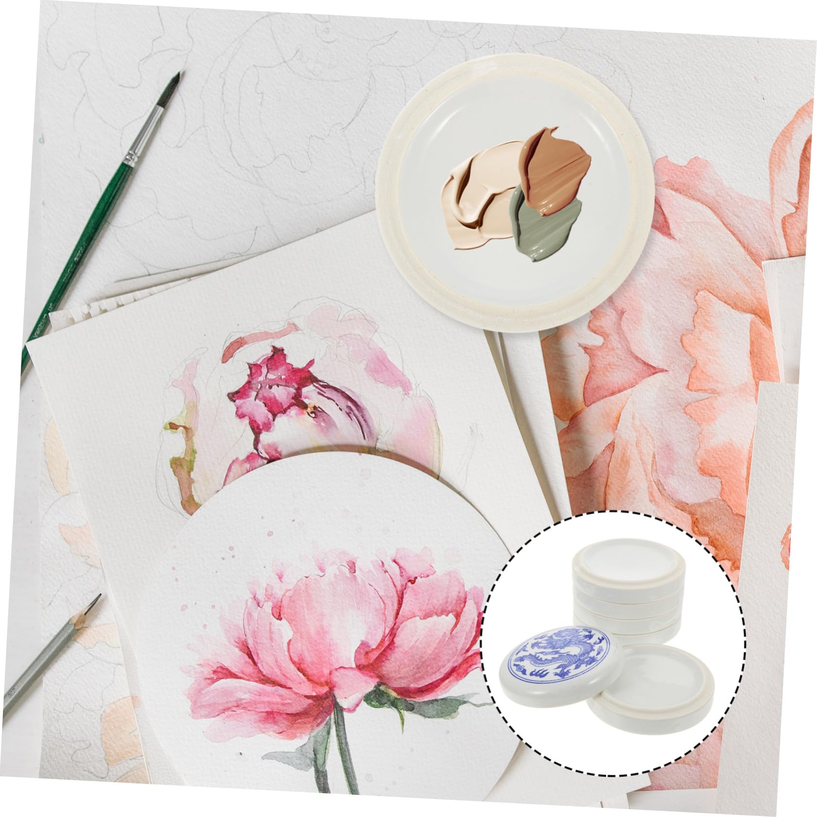 Homoyoyo Keramik Mischpalette Stapelbar Farbmischschalen Für Aquarell DIY Wasserfarben Praktisch Leicht Platzsparend Künstler Pigment Trays