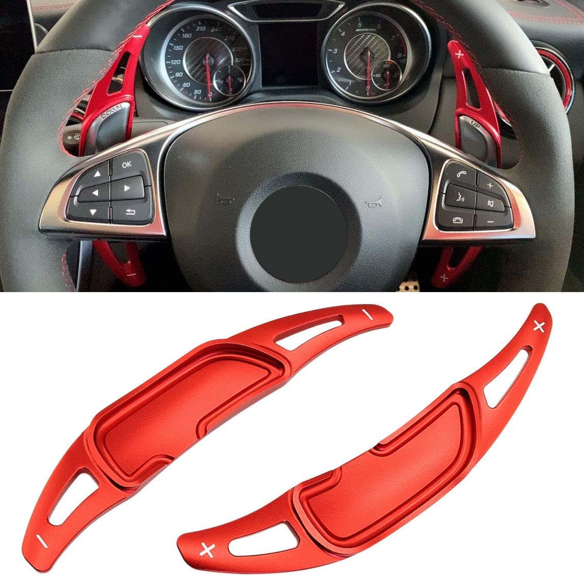 MIHUMIMO Steering Wheel Paddle Shifter Extension Compatible with Mercedes AMG C63 E53 E63 S63 S65 G63 CLA GLA GLB 35 45 CLS GLC GLE GLS SL GT 53 63 S Red