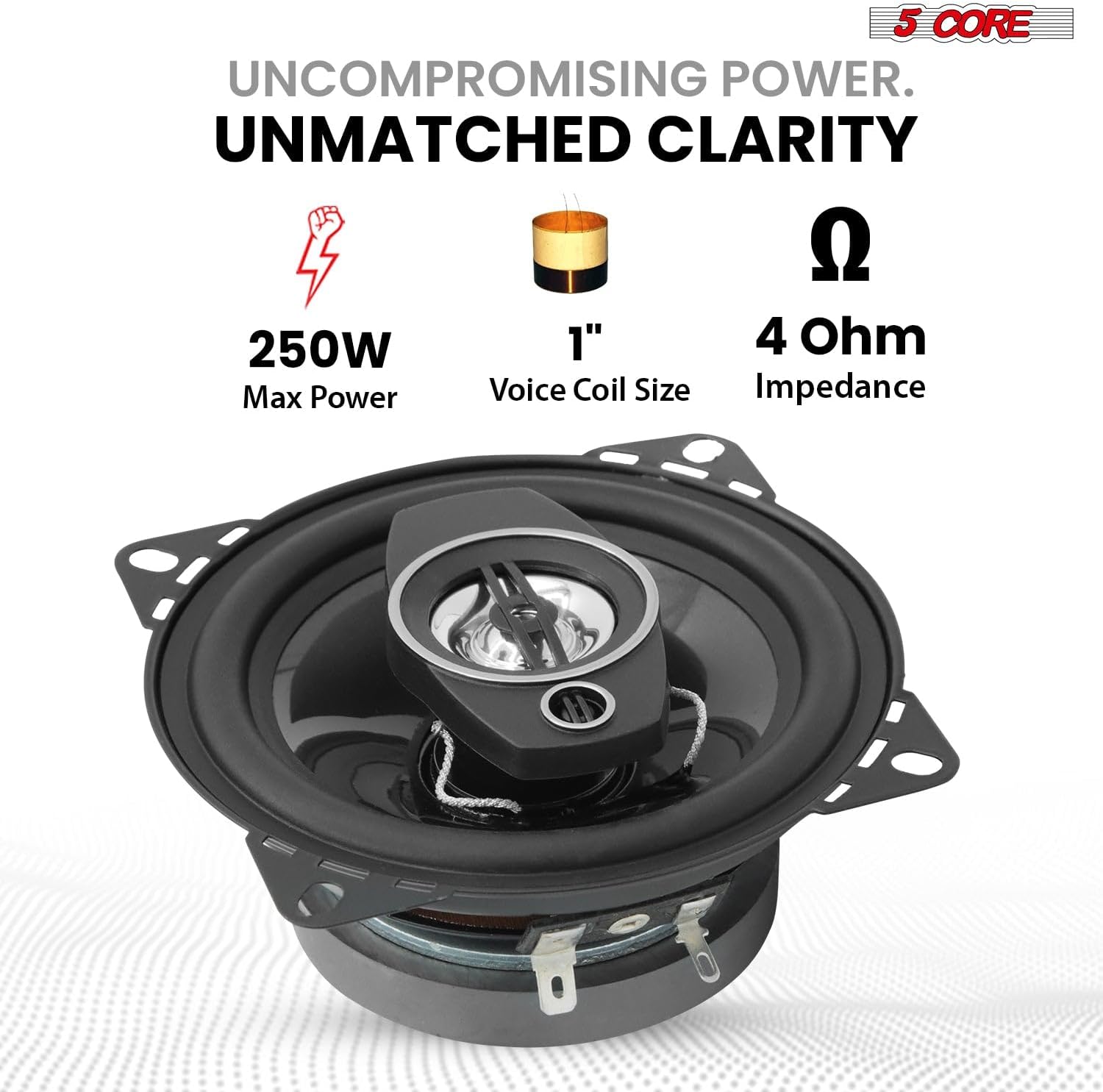 5 CORE 4 Inch 2 Way Coaxial Car Door Speakers 250W 4Pcs with Tweeter 5.2 Oz Magnet 1" Voice Coil Component Driver for Vehicle Door or Side Panel Mount