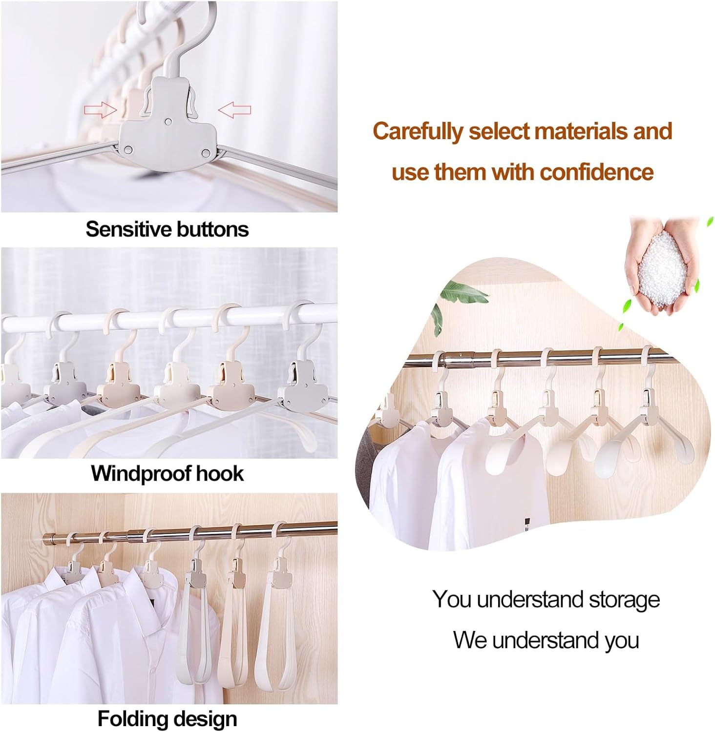 Plastic Hangers 20 Pack, One-Click Folding Multifunctional Non Slip Sturdy Hangers Clothes Hangers Space Saving Hangets for Shirts, Pants, Coat, Suit (Color : White)