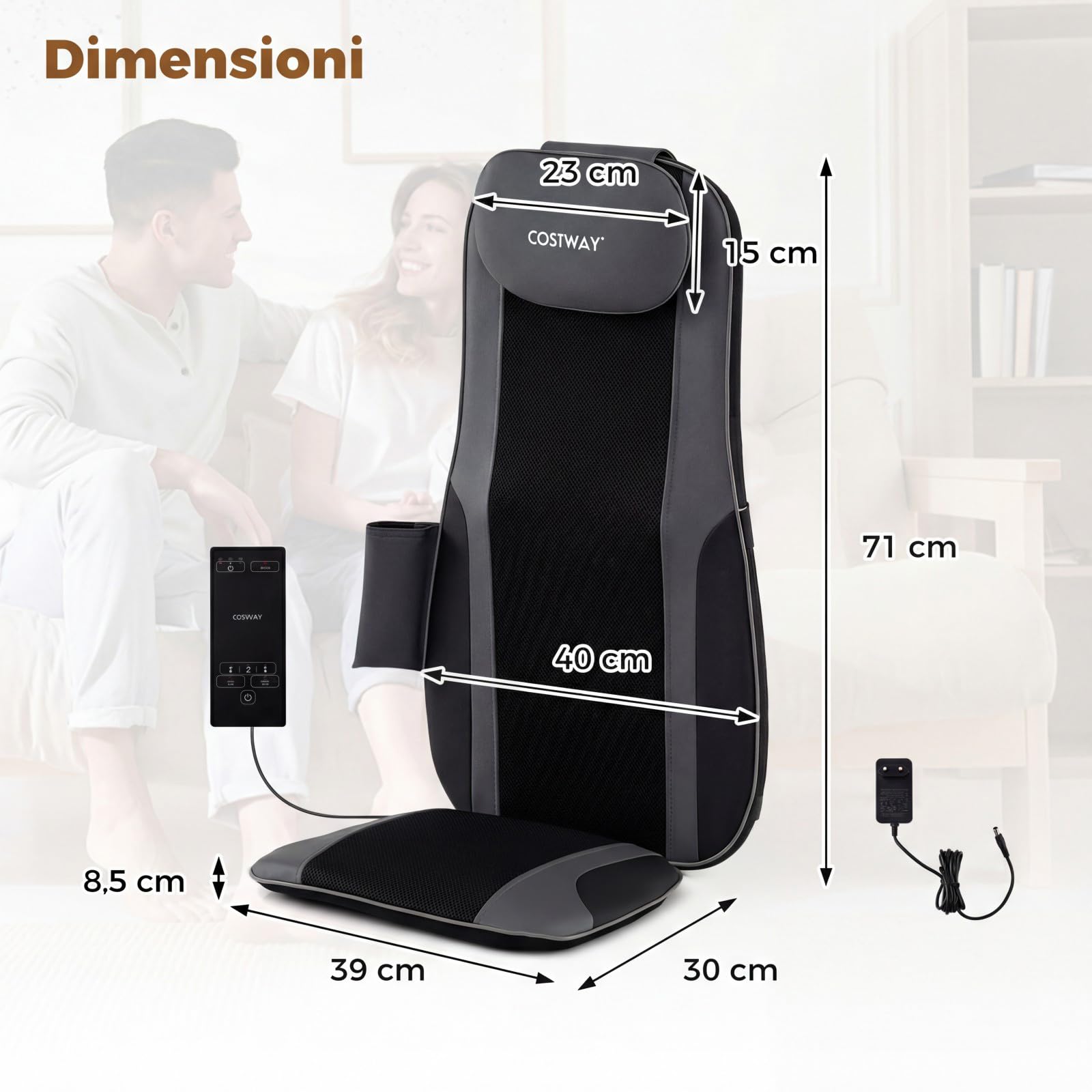 COSTWAY Sedile Massaggiatore per Schiena con Calore, Cuscino Massaggiante Shiatsu per Poltrona con 4 Nodi Impastanti a Rotazione e 2 Motori Vibranti, Massaggiatore 3D per Collo e Schiena
