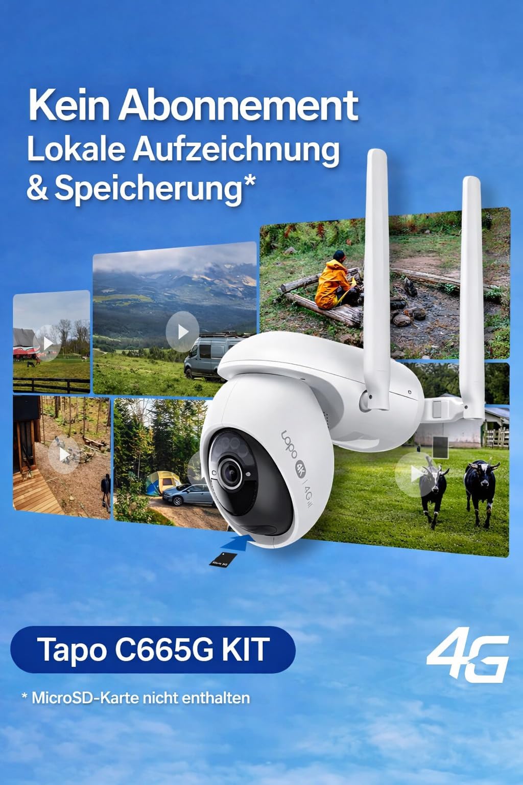 Tapo C665G KIT 4K 4G LTE Überwachungskamera mit SIM Kartenslot | Solar 360° Kamera mit 10000mAh Akku Outdoor | Unterstützt 4G & WLAN | Farbnachtsicht | Kostenlose KI-Erkennung | Lokale MicroSD & Cloud