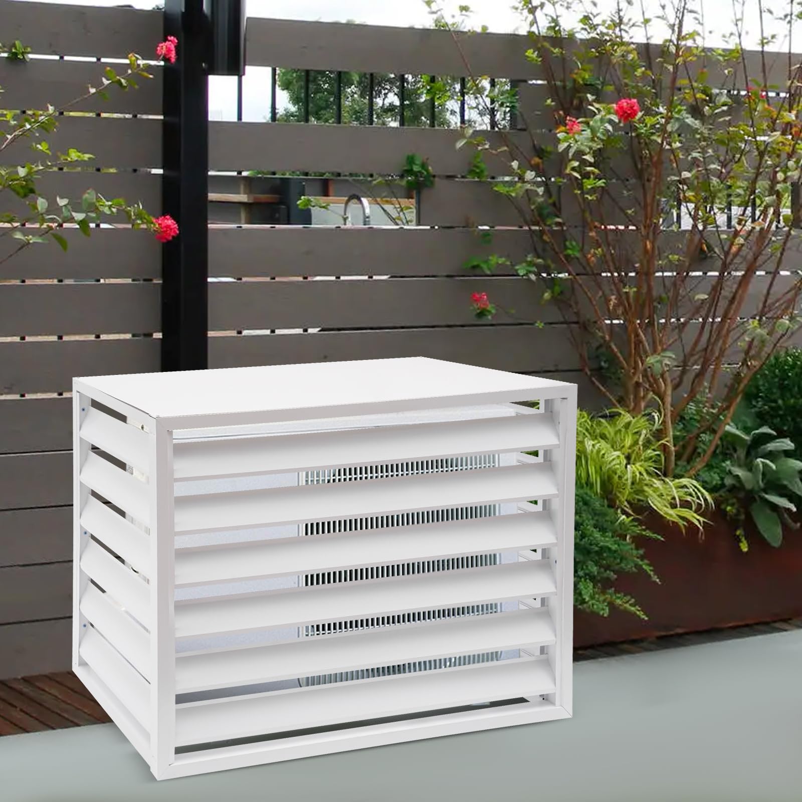 Cubierta de aleación de aluminio para aire acondicionado, montaje en pared, cubierta/revestimiento para aire acondicionado y bomba de calor, protección para dispositivo exterior grande (Blanco)
