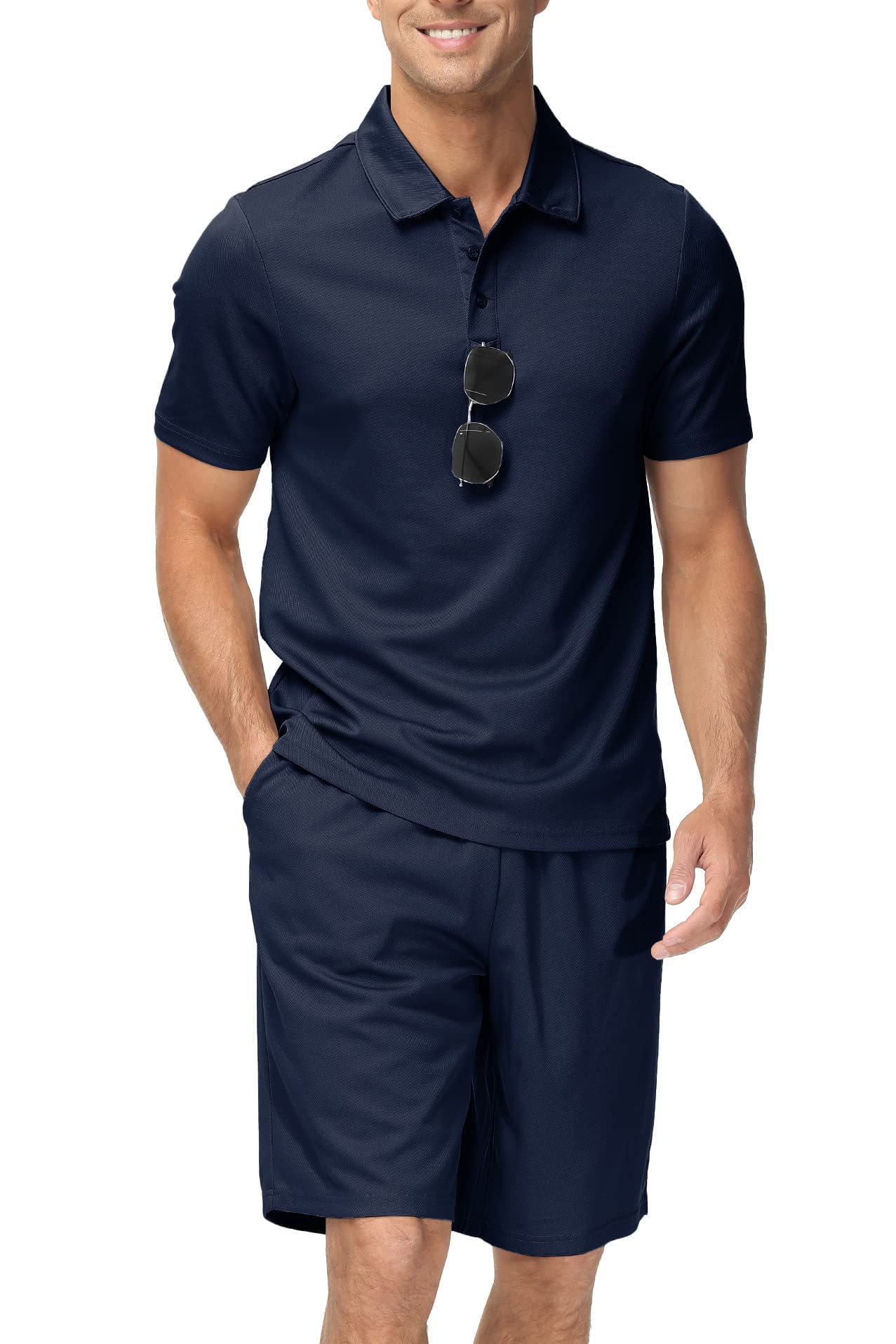 MoFizMen's Tracksuit Sets Summer Casual Outfits Quick Dry Short Sleeve Polo Suit for Joggers Workout Hiking Holiday Beach