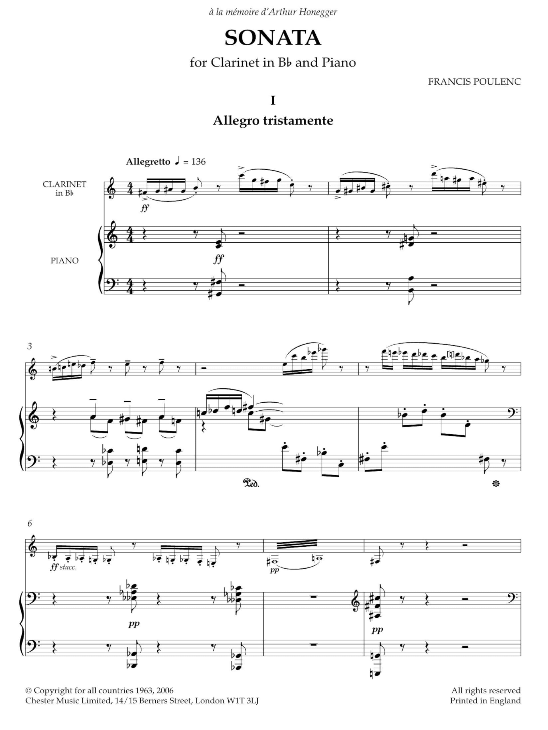 Francis poulenc - sonate pour clarinette et piano - edition revisee en 2006: Revised Edition, 2006