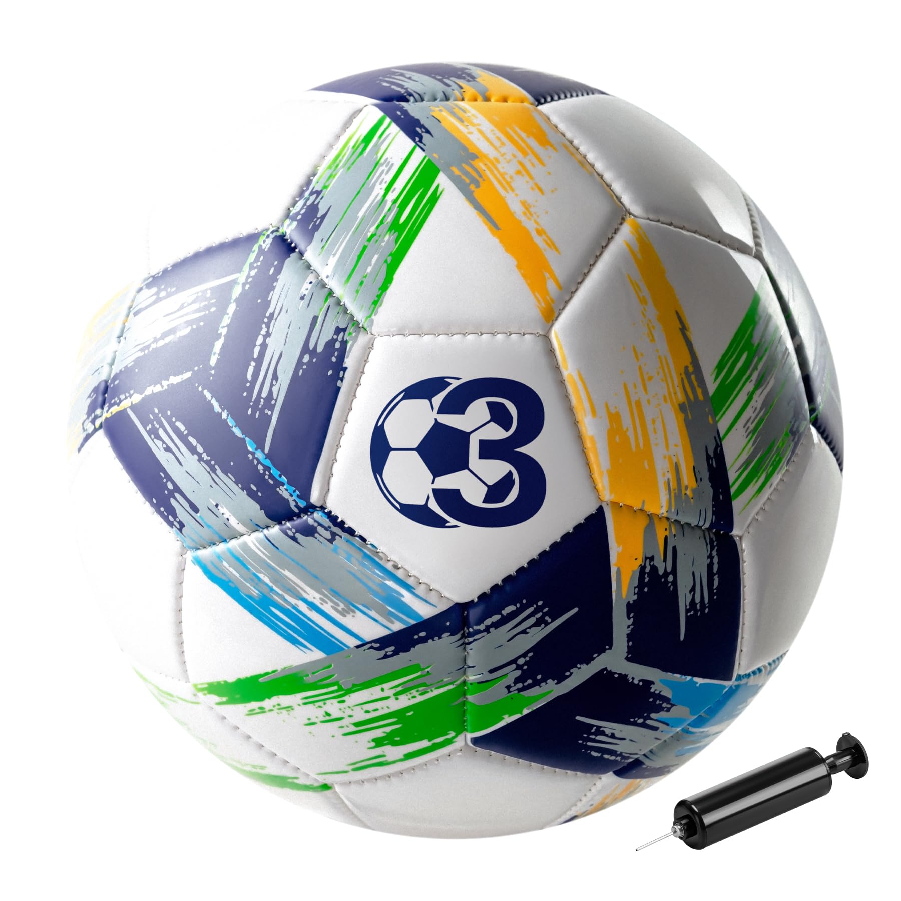 Vastoy Size 3 Football for Kids 3-8 Years, Training Football & Soccer Ball with Tri-Color Print for Grass Fields, Backyard Games, Includes Hand Pump & Mesh Bag for Outdoor Play (Blue)