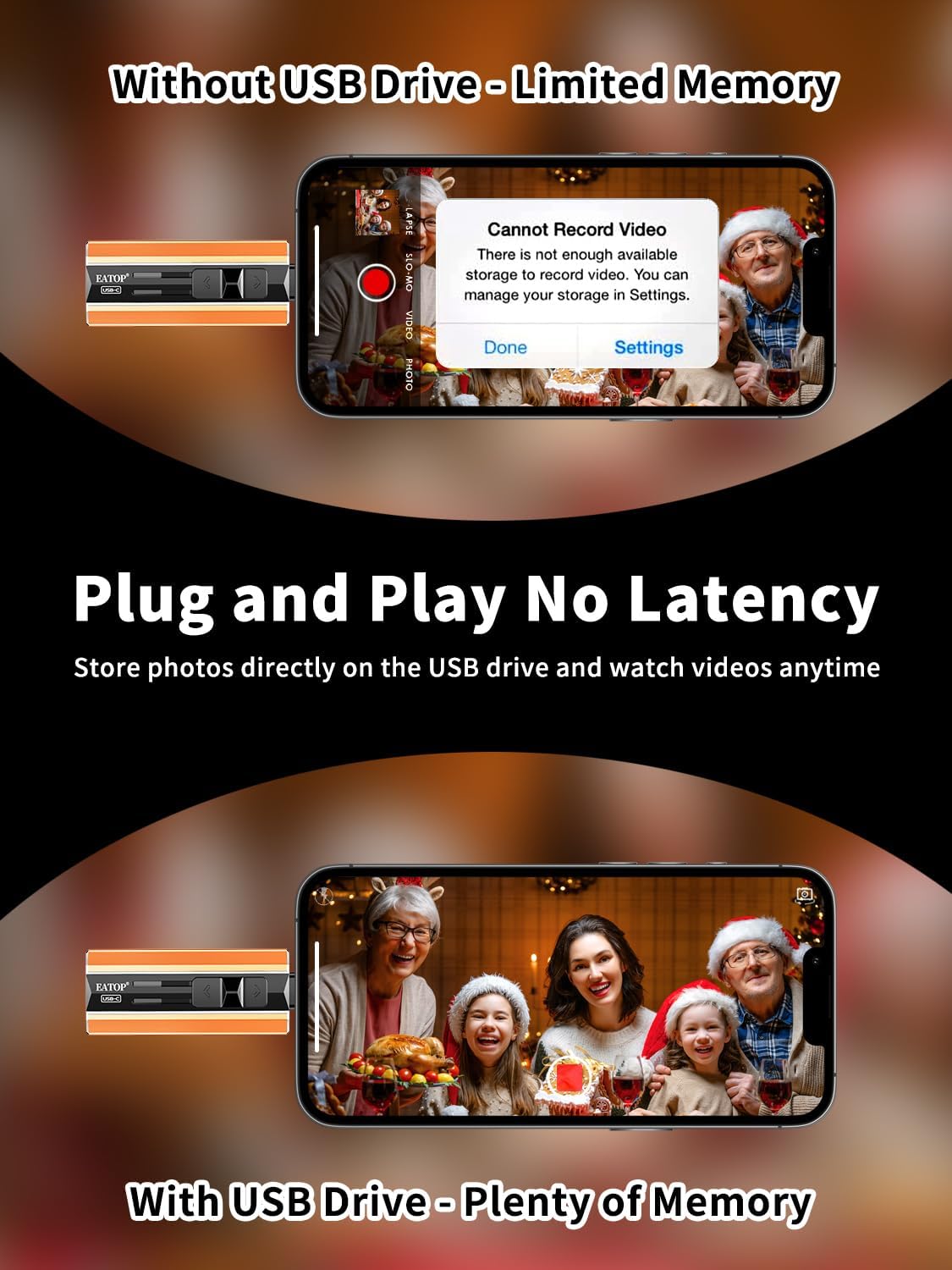 256GB Dual Interface Flash Drive, No App Required, Portable USB Storage Memory Stick for iPhone, iPad, Android, PC & Mac – Easily Stores Photos, Videos & Files (Orange) - Image 5