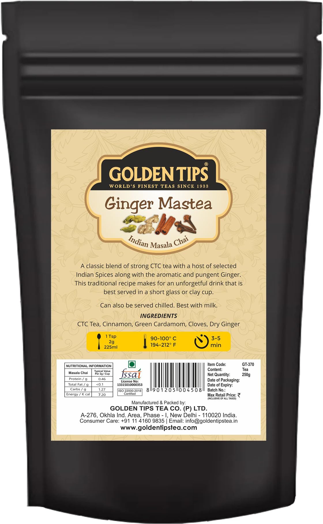 Golden Tips Loose Leaves Masala Tea Blended with Cardamom, Cinnamon, Cloves and Ginger Exotic Chai (250 Gram, 125 cups) (B079Z876D1) Amazon Price History, Amazon Price Tracker