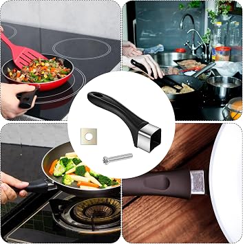 Bakelite Pot Handle, Big Scald-Proof Long Handle Replacement Grip, Cookware Pot Replacement Handles, Removable Cook Ware Pans Handles with Screw for Cookware Sauce pan and Skillet(Black)