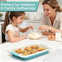 Vista 5 de Molde para hornear resistente de 13 x 9 pulgadas con tapa, molde rectangular antiadherente para pasteles con asas de agarre de silicona y cubierta a