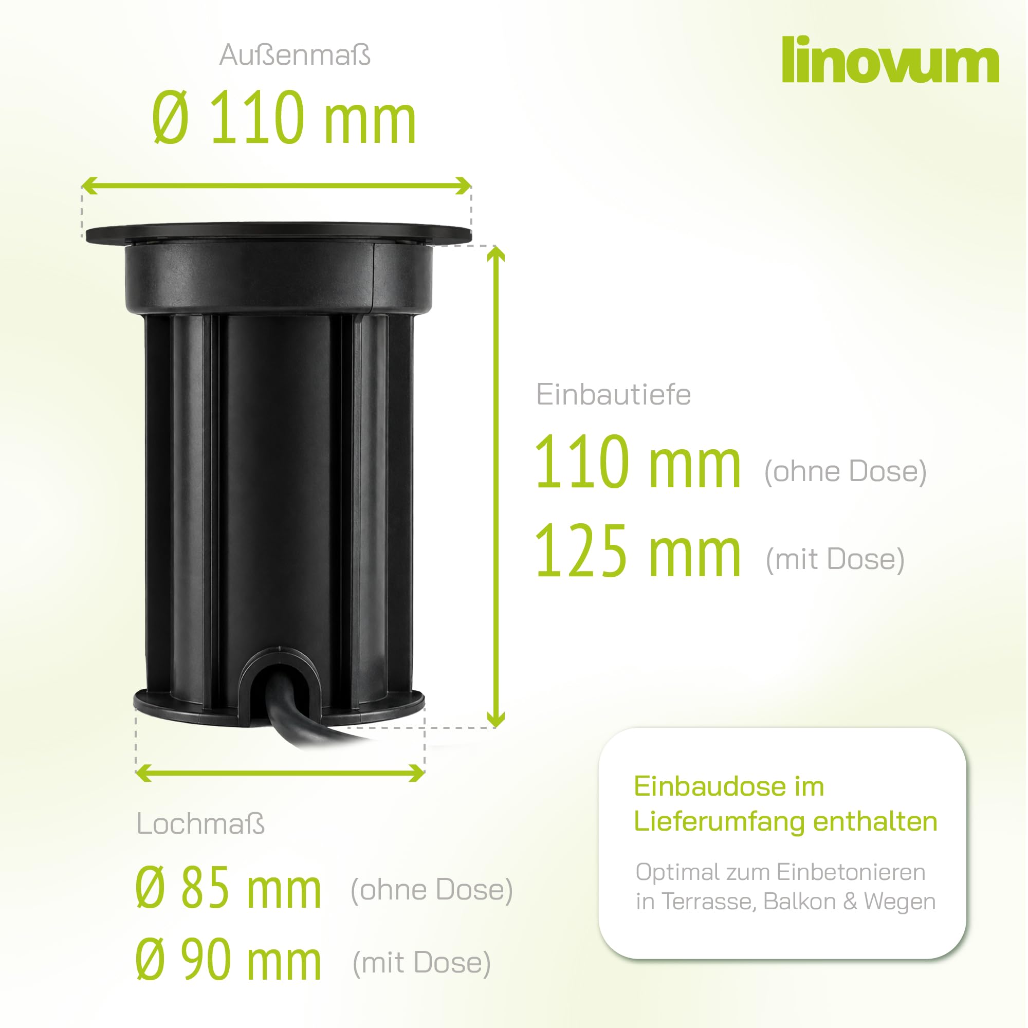 linovum 4 Stück BORU Bodeneinbauleuchten Außen IP67 mit LumiFLEX LED GU10 6W warmweiß + neutralweiß + tageslicht - 4x Bodenspots schwarz 230V kratzfest mit Kabel