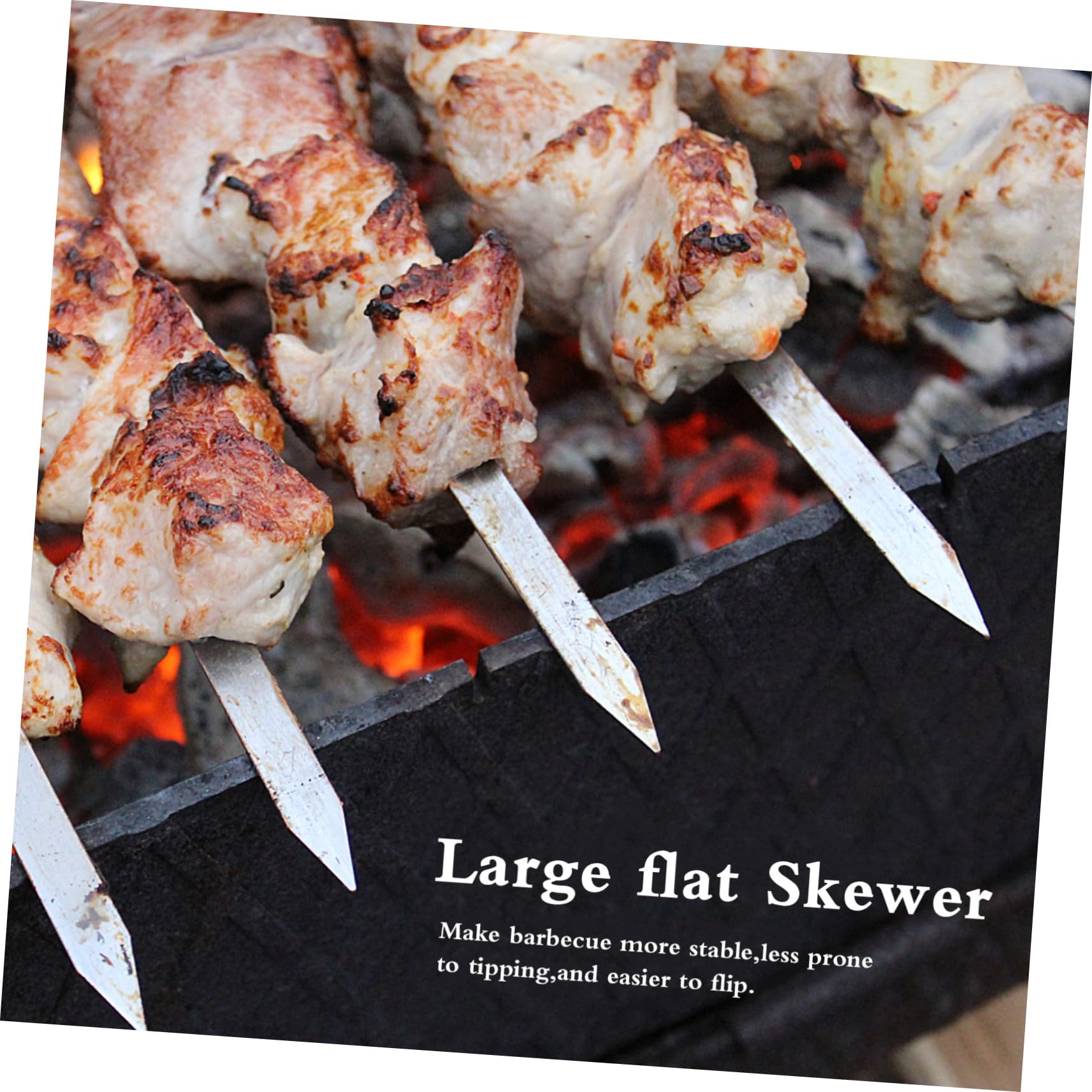 Spiedini Barbecue in Acciaio Inox 8 Pezzi, Doppia Punta | Barbecue Meat Skewer, Kabob Skewer, Serving Skewer, Festa Estiva, Borsa con Coulisse Colore Casuale