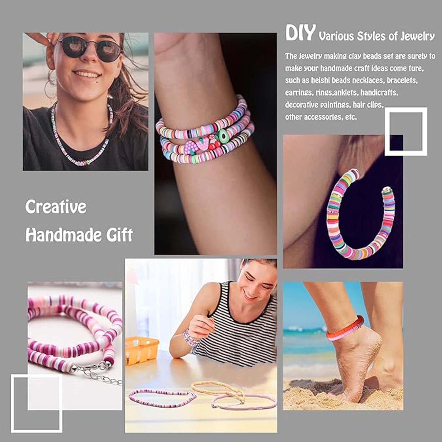 4000 Pcs Clay Beads for Bracelets Making, Polymer Spacer Flat DIY for Jewelry Necklace Earring Making Kit, Preppy Aesthetic Heishi Heshie Thin Disk Beads Assortments Set 4 6 8MM (WH-12-19, 6MM) - Image 6