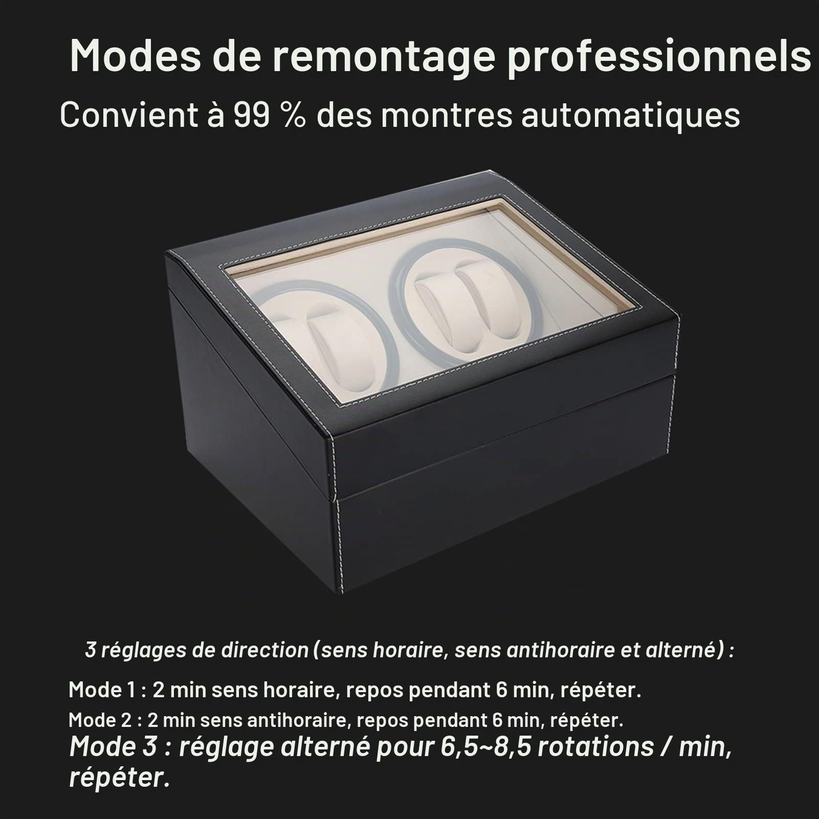 Greensen Coffret Remontoir Automatique pour Montres – Boîtier de Rangement avec Support Tournant Silencieux pour 4 à 6 Montres, Design Noir Élégant et Compact