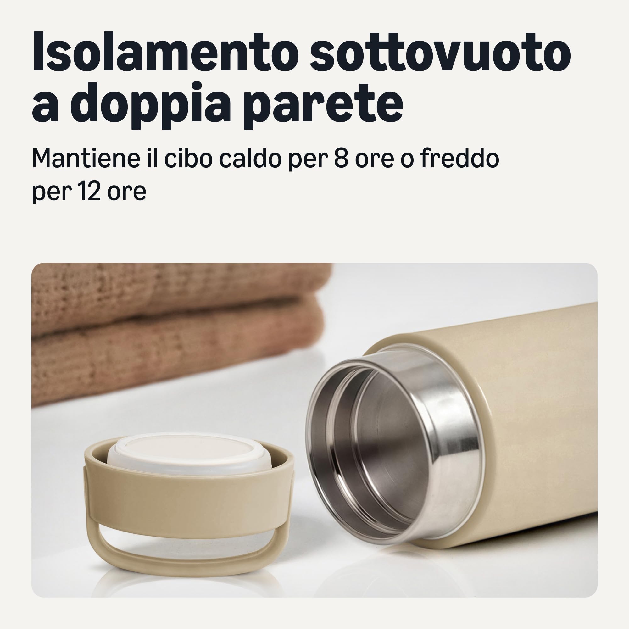 Amazon Basics - Thermos in Acciaio Inox per Mantenere gli Alimenti al Caldo e al Freddo, a Tenuta Stagna, 473 mL, Grigio Lino