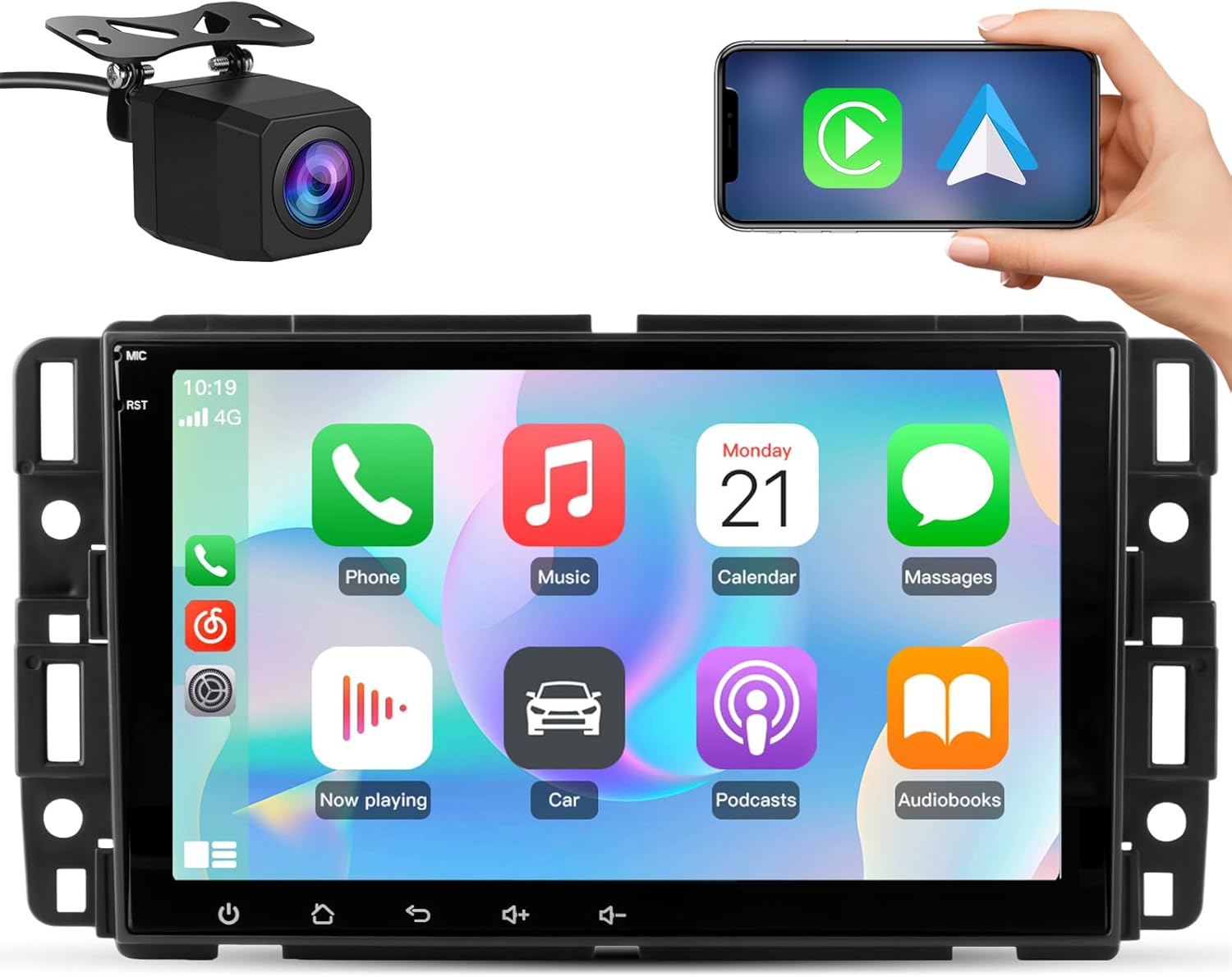 Junsun 4Core Car Radio Stereo for Chevy Silverado Tahoe GMC Sierra Yukon 2007-2013, 8 Inch IPS Screen with CarPlay Android Auto Bluetooth GPS Navigation Backup Camera