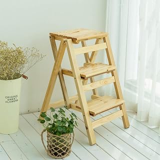 Sturdy Wooden Step Ladders Stool Chairs 3 Step, Multifunctional Stepladder Step Kitchen Home Garden Office Ladder Chairs Shelf, 200Kg Capacity