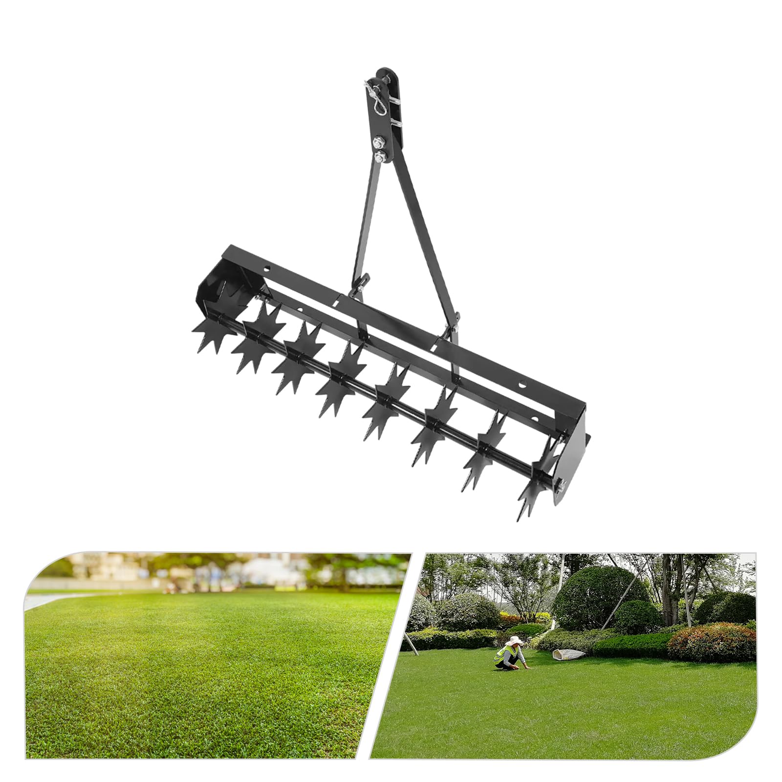 Aireador de césped con ruedas para césped, rodillo de metal con 8 púas en forma de estrella y 64 puntas escarificador, rodillo de césped, jardín, patio, césped
